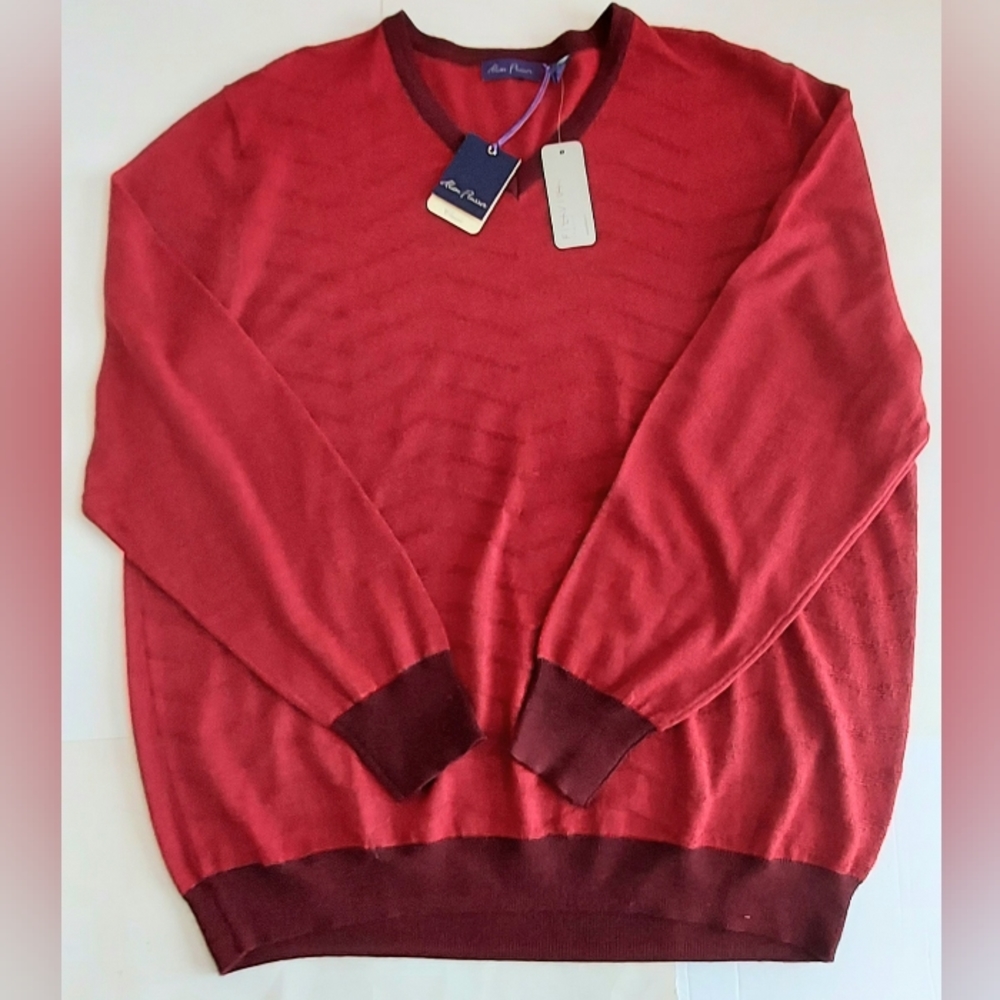 NWT Mens XXL Alan Flusser Classic Textured Red Merino Wool Blend V Neck Sweater